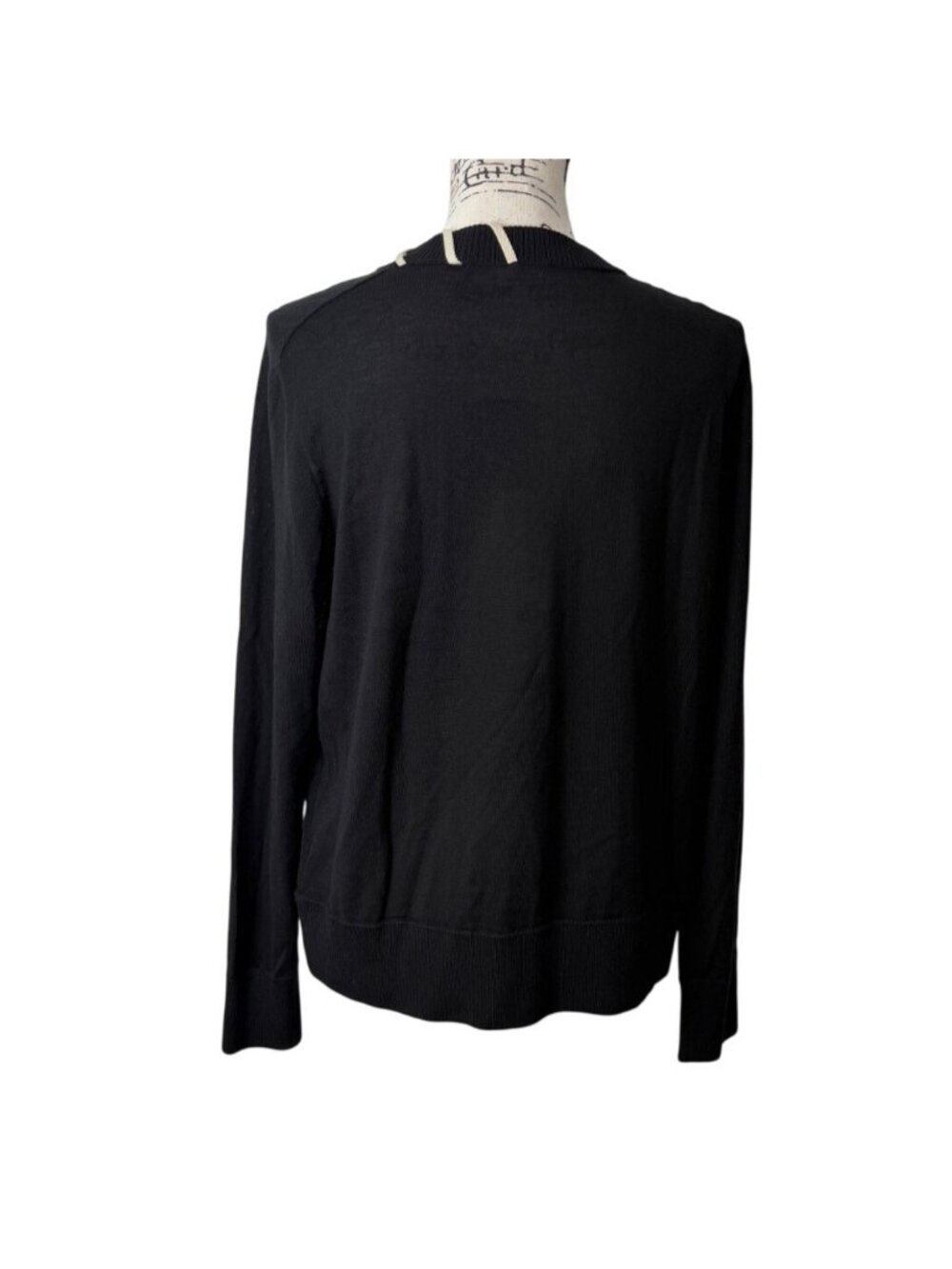 Akris Womens Size 4 Sweater Virgin Wool Black Beige-Stripe-Neckline Long Sleeves - Picture 6 of 8